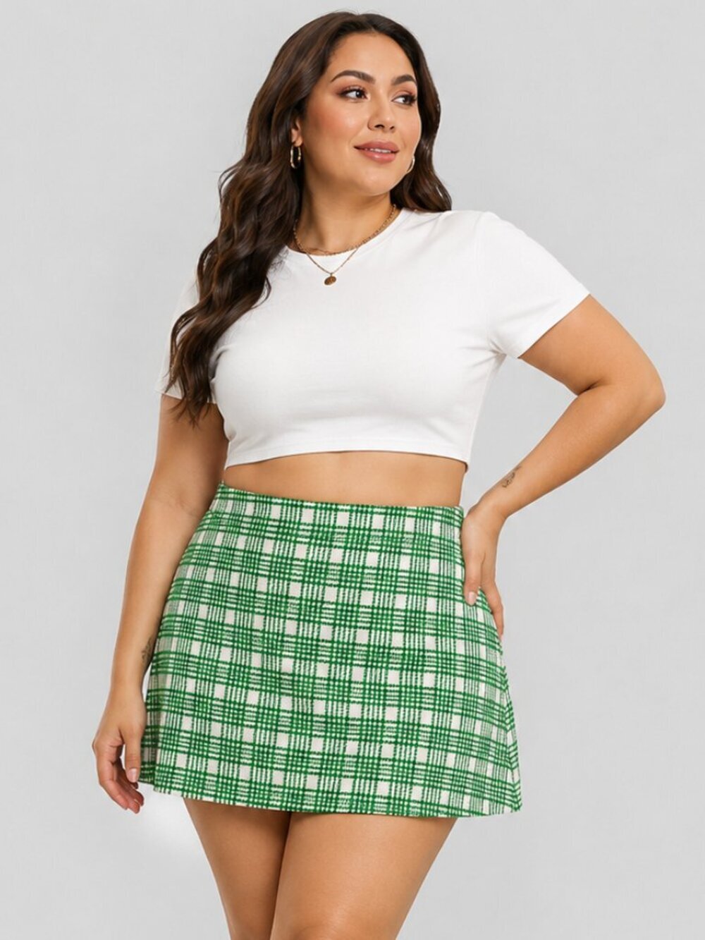 Shein Green Plaid Mini Skirt